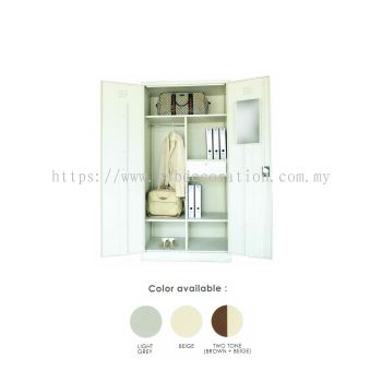 Full Height Wardrobe With Steel Swinging Door c/w 1 Cloth Hanging Bar, 3 Fixed Shelves, 1 Drawer with Camlock & 1 Mirror