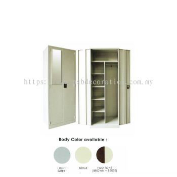 Full Height Wardrobe with Steel Swinging Door c/w  1 Mirror & Cupboard Lock, 1 Top Shelf, 1 Divider, 4 Small Fixed Shelf & 1 Cloth Hanging Bar