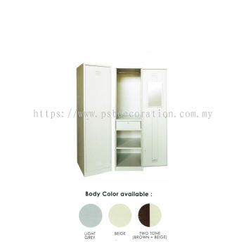 1 Compartment Steel Locker With Steel Swinging Door c/w 1 cloth Hanging Bar, 1 Mirror, 1 Center Drawer with Camlock & 1 Fixed Shelf at Bottom
