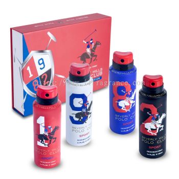 BEVERLY HILLS POLO CLUB SPORT NO. 1 9 8 2 MEN'S DEODORANT BODY SPRAY SERIES COLLECTION 100 ML X 4