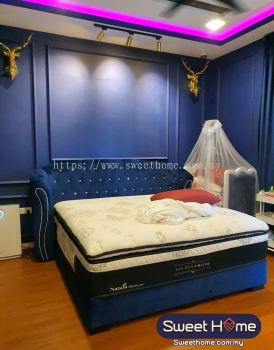 Queen King Diamond Blue Bedframe divan katil premium exclusive Design Royal Chesterfield Bed frame Pembekal Katil exclusive Raja Sultan 