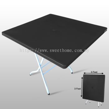 No 1 Perabot Asrama Black 3feet x 3feet Plastic Folding Table / Foldable Plastic Dining Table 3’ x 3’ Lipat / Plastik Meja Makan Kenduri