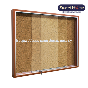 Wooden Frame Cork Notice Board Sliding Glass Cabinet