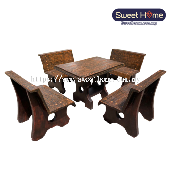 Cement | Stone Table and Chair Set with Modern Wood Design