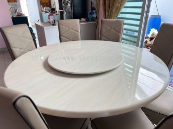 Round Marble Dining Table | Meja Makan Batu | High Back Dining Chair | Round Dining Table with Lazy Susan Area Penang Kedah Bertam Batu Kawan Sungai Petani 