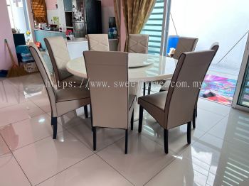 Round Marble Dining Table | Meja Makan Batu | High Back Dining Chair | Round Dining Table with Lazy Susan Area Penang Kedah Bertam Batu Kawan Sungai Petani 