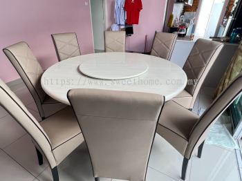 Round Marble Dining Table | Meja Makan Batu | High Back Dining Chair | Round Dining Table with Lazy Susan Area Penang Kedah Bertam Batu Kawan Sungai Petani 