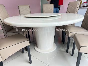 Round Marble Dining Table | Meja Makan Batu | High Back Dining Chair | Round Dining Table with Lazy Susan Area Penang Kedah Bertam Batu Kawan Sungai Petani 