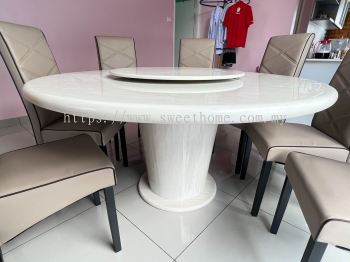 Round Marble Dining Table | Meja Makan Batu | High Back Dining Chair | Round Dining Table with Lazy Susan Area Penang Kedah Bertam Batu Kawan Sungai Petani 