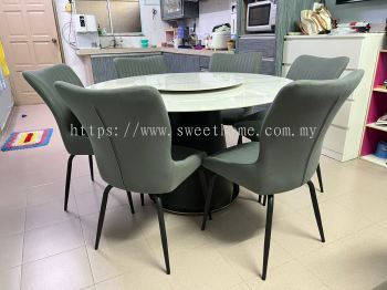 Round Marble Sintered Stone Table | Round Dining Table With Lazy Susan | Dining Chair Kerusi Meja Makan deliver to Wisma Pantai Butterworth Penang