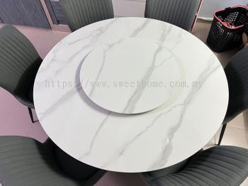 Round Marble Sintered Stone Table | Round Dining Table With Lazy Susan | Dining Chair Kerusi Meja Makan deliver to Wisma Pantai Butterworth Penang