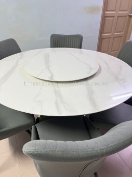 Round Marble Sintered Stone Table | Round Dining Table With Lazy Susan | Dining Chair Kerusi Meja Makan deliver to Wisma Pantai Butterworth Penang