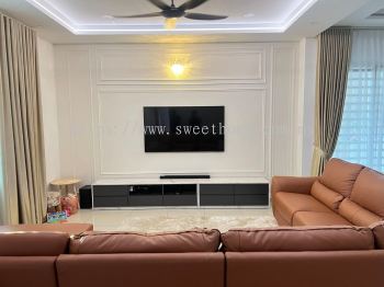 Wall Wainscoting design For Living Room Tv Area Cabinet | Area Simpang Ampat Nibong Tebal Bandar Cassia Penang