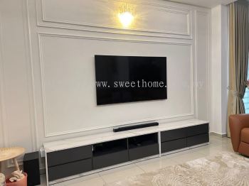 Wall Wainscoting design For Living Room Tv Area Cabinet | Area Simpang Ampat Nibong Tebal Bandar Cassia Penang