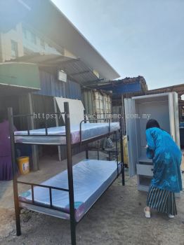 Metal Bedframe katil Double Decker Besi  |  Single Mattress Tilam Murah | Steel Clothing Cabinet | Loker Besi Asrama Besar | Hostel Furniture Supplier | Pembekal Perabot Asrama