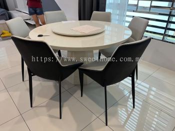 Round Marble Dining Table | Marble Dining Table With Lazy Susan | Cafe Furniture |  Modern Dining Chair | Best Marble Dining Table Store