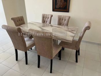  Marble Dining Table | 6 Seater Dining Set | High Back Dining Chair | Dining Room Furniture | Cafe Furniture