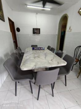 Rectangle Marble Dining Table | Modern Dining Chair | Meja Makan Batu Marmar Marble | Cafe Furniture | Penang Georgetown | Kulim Lunas Sungai Petani | Ipoh Tapah Bukit Merah | KL | Rawang | Shah Alam | Johor bahru | Muar | Singapore