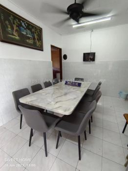 Rectangle Marble Dining Table | Modern Dining Chair | Meja Makan Batu Marmar Marble | Cafe Furniture | Penang Georgetown | Kulim Lunas Sungai Petani | Ipoh Tapah Bukit Merah | KL | Rawang | Shah Alam | Johor bahru | Muar | Singapore