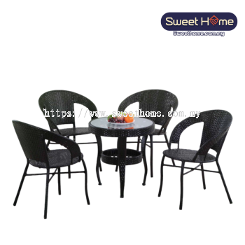 Outdoor Garden Plastic Rattan Table and Chair Set ( 1 + 4 ) | Outdoor Furniture