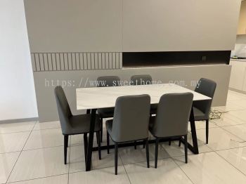 Ceramic Dining Table | Dining Set For 6 Seater | Marble Sintered Stone Dining Table | Modern Dining Chair | Cafe Furniture | Dining Room Furniture Store | Penang | KL | Puchong | Rawang | Cheras | Ampang | Ipoh | Johor Bahru | Muar | Kulim Lunas