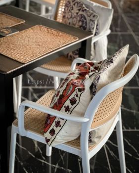 Beach Themed Design Cafe Furniture | White Nordic Rattan Look Dining Chair | Solid Wood Dining Chair | Cafe Furniture | Restaurant Bistro Furniture | Batu Ferinngghi Bora Bora | Rustic Beach Cafe Beach Restaurant Cafe