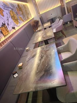 Smart Top With Marble Design Cafe Dining Table Metal Leg | Armchair Dining Chair | Cafe Restaurant Sofa Bench Seating | Cafe Furniture | KL | Taiping | Tapah | Ipoh | Kualan Kangsar | Kulim | Lunas 