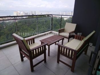 Outdoor Balcony Wooden Lounge Sofa With Wooden Coffee Table | Outdoor Furniture Store | KL | Penang | Klang | Kulim | Lunas | Selangor | Puchong | Ipoh | Sungai Petani | Muar | 