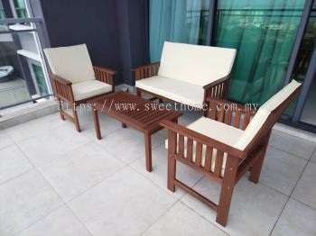 Outdoor Balcony Wooden Lounge Sofa With Wooden Coffee Table | Outdoor Furniture Store | KL | Penang | Klang | Kulim | Lunas | Selangor | Puchong | Ipoh | Sungai Petani | Muar | 