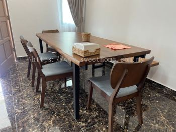 Solid Wood Dining Table and Chair Set | Solid Wood Dining Bench | Meja Makan Kayu Solid | Cafe Furniture | Cafe Table and Chair | KL | Cheras | Ampang | Rawang | Penang | Kedah | Bukit Jalil | Bukit Bintang 