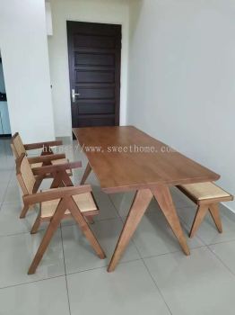 Solid Wood Rattan Dining Chair and Dining Table | Rattan Dining Set | Rustic Cafe Furniture Concept | Cafe Furniture | KL | Kulim | Lunas | Melaka | Ipoh | Lumut | Jitra | Baling | Alor Setar | Georgetown