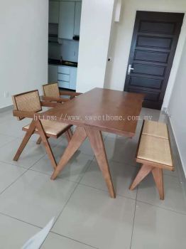 Solid Wood Rattan Dining Chair and Dining Table | Rattan Dining Set | Rustic Cafe Furniture Concept | Cafe Furniture | KL | Kulim | Lunas | Melaka | Ipoh | Lumut | Jitra | Baling | Alor Setar | Georgetown