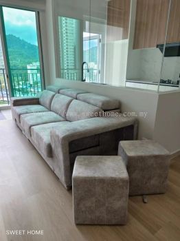 Modern L Shape Sofa | Sofa With Hidden Storage and Stools | High Quality Fabric Sofa | Sofa Furniture Store Malaysia | Kedah | KL | Cheras | Ampang | Johor Bahru | 