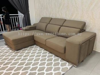 Modern Living Room Furniture | L Shape Cinema Theater Design Sofa | Modern Wall Hanging Mounted TV Cabinet Set With Lights | Premium Living Room Furniture Set | Penang Furniture Store | Best Furniture Shop in Malaysia | Kedah | Perak | Selangior | Bagan | Pahang | KL | Ampang | Cheras 