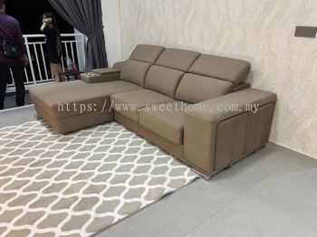 Modern Living Room Furniture | L Shape Cinema Theater Design Sofa | Modern Wall Hanging Mounted TV Cabinet Set With Lights | Premium Living Room Furniture Set | Penang Furniture Store | Best Furniture Shop in Malaysia | Kedah | Perak | Selangior | Bagan | Pahang | KL | Ampang | Cheras 