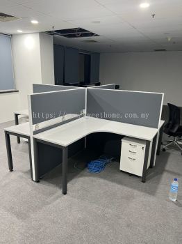 Office Furniture | L Shape 4 Workstation Office Table With High Partition | Modern Workstation Table | Ergonomic Office Chair | Mobile Pedestal Drawer Table | Office Cabinet | Office Table Penang | Office Chair Penang | Pembekal Perabot Pejabat | Penang | KL | Rawang | Puchong | Cheras | Damansara