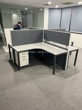 Office Furniture | L Shape 4 Workstation Office Table With High Partition | Modern Workstation Table | Ergonomic Office Chair | Mobile Pedestal Drawer Table | Office Cabinet | Office Table Penang | Office Chair Penang | Pembekal Perabot Pejabat | Penang | KL | Rawang | Puchong | Cheras | Damansara