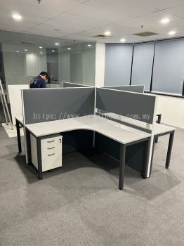 Office Furniture | L Shape 4 Workstation Office Table With High Partition | Modern Workstation Table | Ergonomic Office Chair | Mobile Pedestal Drawer Table | Office Cabinet | Office Table Penang | Office Chair Penang | Pembekal Perabot Pejabat | Penang | KL | Rawang | Puchong | Cheras | Damansara