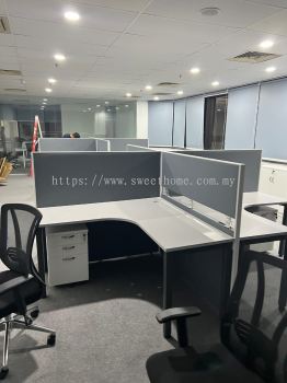 Office Furniture | L Shape 4 Workstation Office Table With High Partition | Modern Workstation Table | Ergonomic Office Chair | Mobile Pedestal Drawer Table | Office Cabinet | Office Table Penang | Office Chair Penang | Pembekal Perabot Pejabat | Penang | KL | Rawang | Puchong | Cheras | Damansara