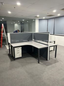 Office Furniture | L Shape 4 Workstation Office Table With High Partition | Modern Workstation Table | Ergonomic Office Chair | Mobile Pedestal Drawer Table | Office Cabinet | Office Table Penang | Office Chair Penang | Pembekal Perabot Pejabat | Penang | KL | Rawang | Puchong | Cheras | Damansara