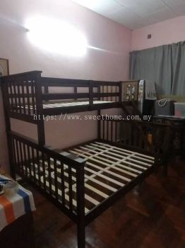 Solid Wood Double Decker Bed | Queen Double Decker Bed | Queen Size Divan Bed | Bedroom Furniture Store | Kedai Perabot Tilam Katil Terbaik Malaysia | Kedah | Kulim | Lunas | Penang | Bertam | Perak | Taiping | Ipoh | 