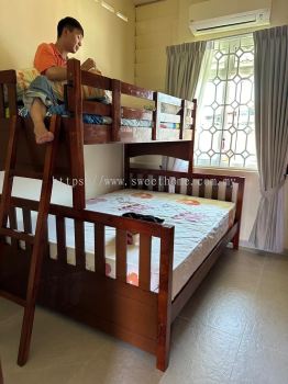 Solid Wood Bunk Bed | Queen Bottom Single Above Double Decker Bed | Katil 2 Tingkat Kayu untuk Rumah | Kids Bed | Bedroom Furniture Shop | Penang | Kedah | Kulim | Lunas