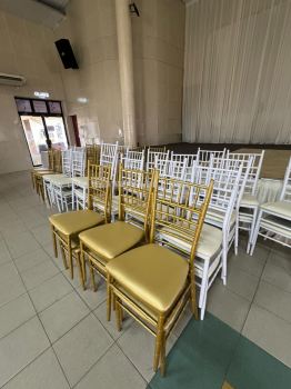 Chiavari Chair | Chivari Chair with Seat PU Cushion | White And Gold Chivari Chair | Even Wedding Banquet Chair | Deliver to Resort | Port Dickson | Senawang | Perda | Kulim | Bertam | KL | Johor Bahru