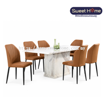 ALTHAIR Marble Dining Table Set with Dining Chairs ( 5.25 ft ) | Dining Furniture Shop
