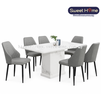 STANDARD Marble Dining Table Set with Dining Chairs ( 5.25 ft ) | Dining Furniture Shop