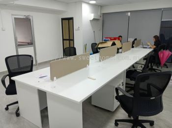 Office Workstation Malaysia | Open Office Desk Cluster & Shared Workspace Table | White Office Table | Office Workstation Table | 4 Person Desk | Office Furniture Penang , KL , Puchong, Kulim Hi Tech, Bayan Lepas, Bayan baru  