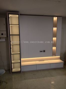 Modern Wall Mount TV Cabinet with LED Display Shelf | Floating TV Console | Custom Built-In TV Cabinet Penang & Kedah