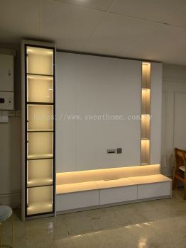 Modern Wall Mount TV Cabinet with LED Display Shelf | Floating TV Console | Custom Built-In TV Cabinet Penang & Kedah