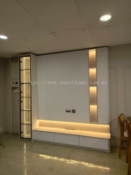 Modern Wall Mount TV Cabinet with LED Display Shelf | Floating TV Console | Custom Built-In TV Cabinet Penang & Kedah