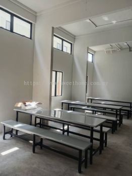Heavy Duty Fibreglass Canteen Table & Bench Set | FRP Cafeteria Table | Worker Hostel Dining Set | Food Court Table Supplier Malaysia
